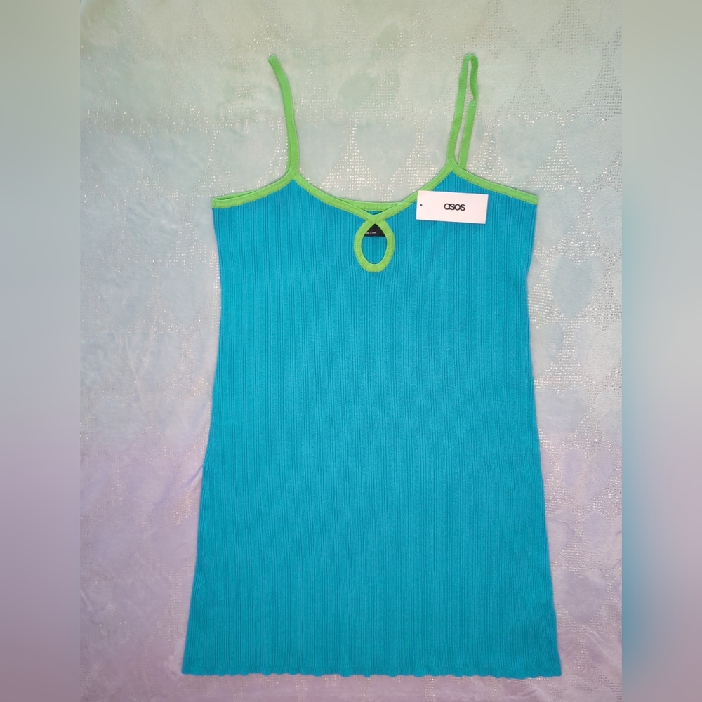 Asos blue with green straps mini dress Knit Type Fabric Size 14/XL